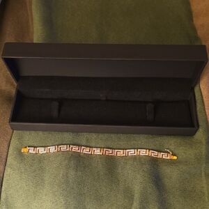 Gold and Silver Men's Patterned Bracelet, 1/10 Ct Diamonds, Gold-plated